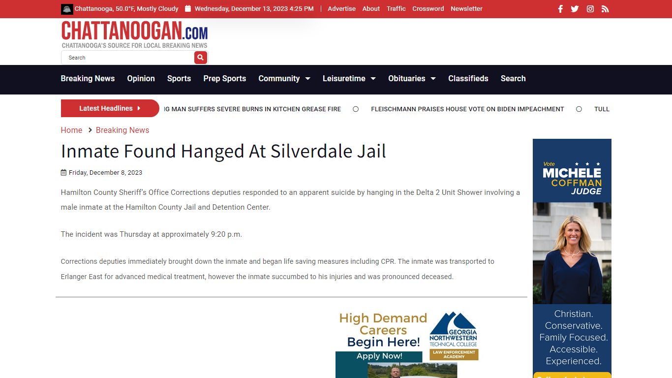 Inmate Found Hanged At Silverdale Jail - Chattanoogan.com
